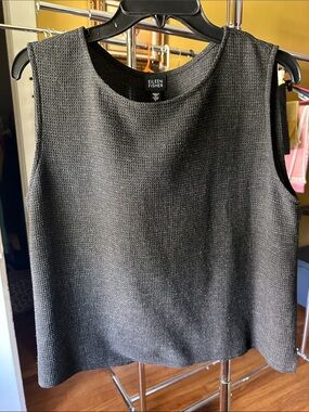 Eileen Fisher Charcoal Waffle-Knit Sleeveless Shell